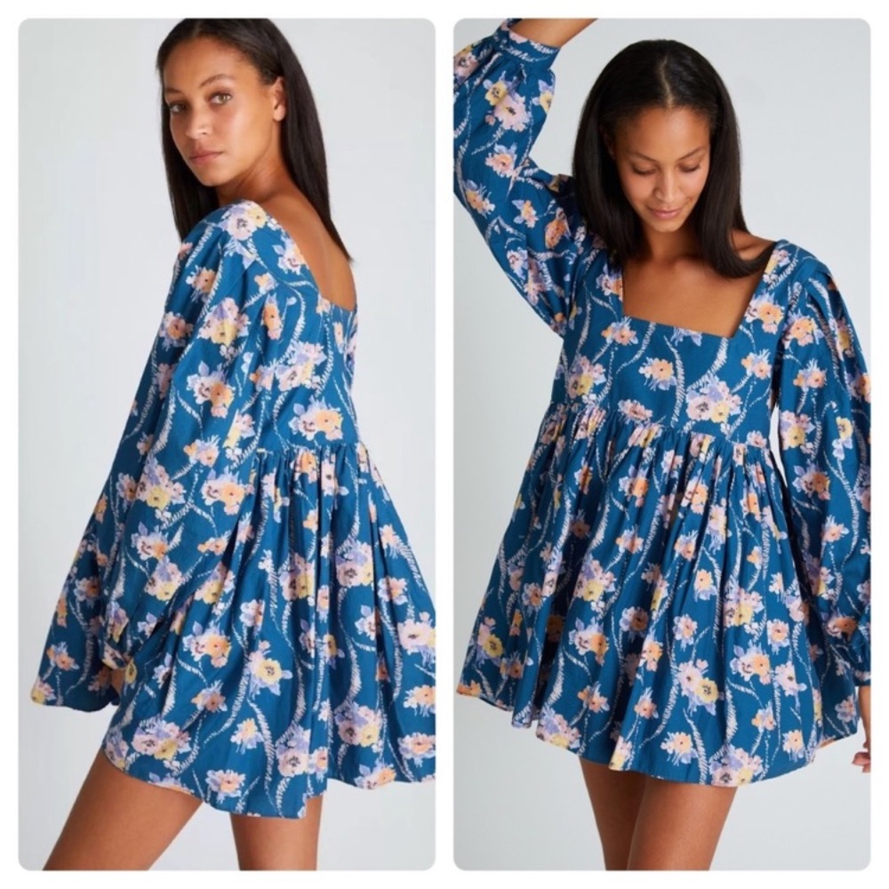 LoveShackFancy Blue Floral Mini Dress